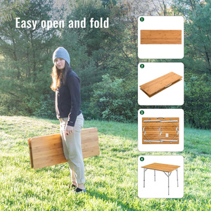Mesa Plegable Portátil de Bambú para Exteriores, Moderna, Ligera, Altura Ajustable, para Campamento, Picnic, Barbacoa, Parque, Cocina, Hospital - Product Image 3
