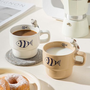 Logo personalizzato 260ml giapponese gatto Design tazza di Latte in ceramica per caffè - Product Image 1