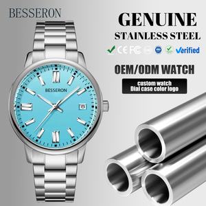 For Besseron <b>Men's</b> 42mm Stainless Steel Quartz Chronograph <b>Watch</b> Business Style Waterproof Luxury Leather Silicone Strap Fashion - Product Image 1
