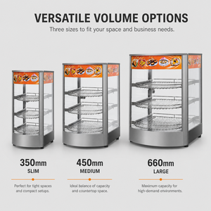 ตู้โชว์อาหารอุ่นร้อนแบบโค้งกระจกโค้ง 220V สำหรับวางบนเคาน์เตอร์ เหมาะสำหรับร้านเบเกอรี่ คาเฟ่ ร้านอาหารฟาสต์ฟู้ด และร้านขายขนม - Product Image 2
