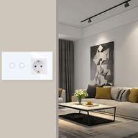 Zigbee Smart Life Support Double panneau de verre 2 gangs 1 Way Smart Phone contrôle vocal prise murale avec commutateur allemand 2 gangs