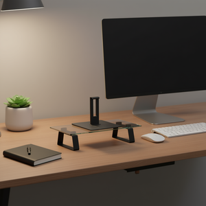 Supporto per Monitor in Vetro Temperato e Metallo, Supporto per Laptop Nero 15.7x7.9x3.1, Design a Torre da Tavolo - Product Image 2