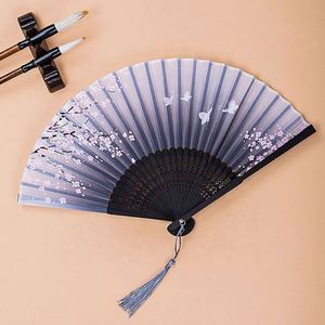 Abanico Plegable Japonés de Bambú Estilo Antiguo en Oferta, Abanico de Mano para Boda, Abanicos de Tela Decorados con Borlas - Product Image 3