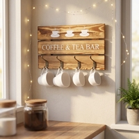 Support mural en bois rustique peint pour tasses et mugs, organisateur décoratif de cuisine, panneau décoratif pour café