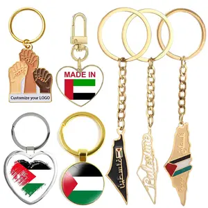 Produsen personalisasi gantungan kunci bendera Palestina logam Lsrael Enamel gantungan kunci turis suvenir peta gantungan kunci bendera