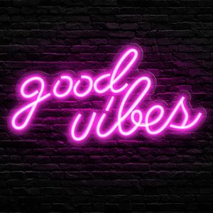 Olekki Panneau néon LED rose Good Vibes 16,1 x 8,3 pouces, décoration murale pour intérieur et bureau - Product Image 1