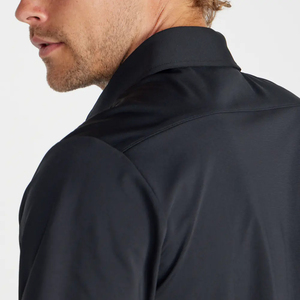 Camisas con botones de manga corta lisas informales de trabajo de estilo Formal de peso medio con logotipo bordado de alta calidad personalizado negro para hombre - Product Image 4