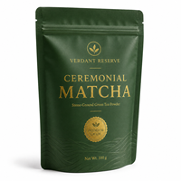 Sachet Doypack Personnalisé Imprimé et Laminé avec Fermeture Zip, Estampage Or, pour Emballage de Thé Vert Matcha en Poudre 100g