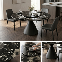 Table à manger en marbre noir Luca Black Rose |   Plateau rond moderne en marbre naturel avec plateau tournant, base en piédestal noir, taille personnalisée pour villa, OEM