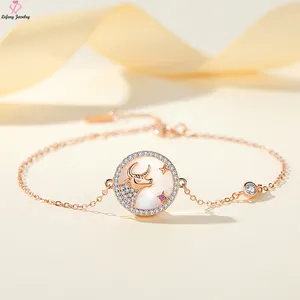 Lefeng Wholesale Stainless Steel Dainty Women 12 Horoscope Stone Rose Gold Adjustable Cubic Zircon Zodiac Bracelet