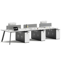 Poste de travail cubicle blanc pour 4 personnes, bureau informatique moderne en bois, station de travail avec cloison de séparation pour employés, ensemble de mobilier de table