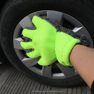 Gants de lavage de voiture en <span class=keywords><strong>microfibre</strong></span> chenille pelucheuse universelle verte à cinq doigts, super absorbants, <span class=keywords><strong>pour</strong></span> le nettoyage automobile - Product Image 1
