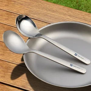 Puro titanio cibo grado cucchiaio smerigliato classico picnic specchio lucidatura posate Set cucchiaio coltello forchetta per viaggio