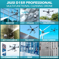 Drone de nettoyage haute pression JIUSI D15R avec double caméra, portée de 15 km, nettoyage des façades de bâtiments et des toits, télécommande, technologie RTK, 20 Mpa