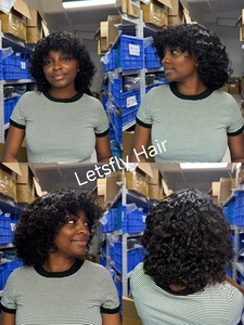 Promotion $32 Water Wave <b>Wig</b> Human Hair 12 Inch Curly <b>Bob</b> <b>Wig</b> with Bangs 200 Density Machine Made <b>Wig</b> With Fringe for Women - Product Image 3