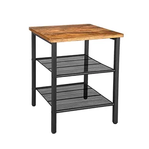 Morden Style Cheap Price Bed Side Table 2 Tiersquare Wooden Top Sofa Side End Table with Storage Rack for Lving Room