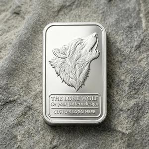 Barre de lingot souvenir personnalisée en alliage de zinc moulé sous pression de haute qualité, plaquée argent, avec loup en relief - Product Image 2