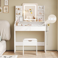 Table de Maquillage Professionnelle avec Grand Miroir, Étagères Cosmétiques, Prise Électrique et Support pour Outils Capillaires – Offre Spéciale Grossiste