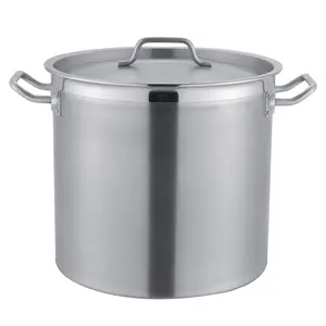 Olla Profunda Comercial Moderna <span class=keywords><strong>de</strong></span> Acero Inoxidable con Asas Dobles y Tapa, Apta para <span class=keywords><strong>Cocinas</strong></span> <span class=keywords><strong>de</strong></span> <span class=keywords><strong>Gas</strong></span> e Inducción - Product Image 1