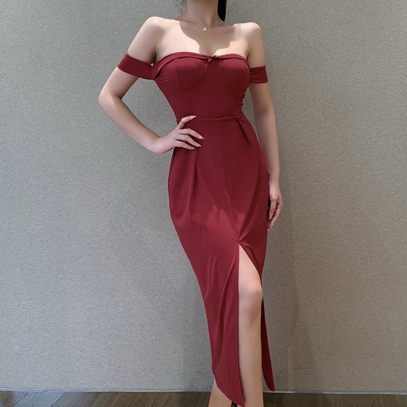 Женское вечернее платье с открытыми плечами, элегантное сексуальное длинное платье с разрезом, асимметричное Драпированное Платье-миди с воротником-лодочкой, лето