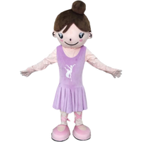 Costume de mascotte de danseuse adorable sur mesure Blue Sky avec robe en peluche lavande pour adultes, idéal pour les fêtes du Nouvel An