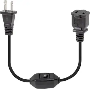 Kabel ekstensi sakelar On Off, 2-Prong terpolarisasi kabel ekstensi 12A/125V lampu pengisi daya kabel adaptor daya