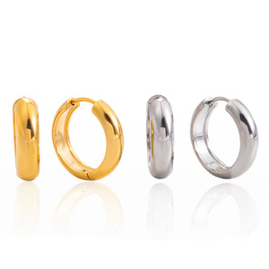 <b>Huggie</b> Earrings 18K Stainless Steel Gold <b>Silver</b> Round Geometric Design For Women Jewelry Fashion Earrings - Product Image 5