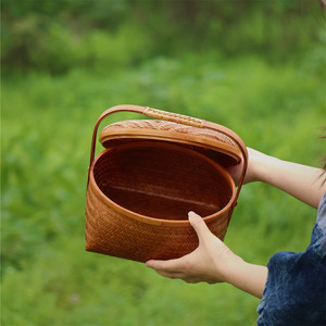 <b>Bamboo</b> Woven Storage Basket Round Handmade For Kitchen Food <b>Container</b> Single Tier - Product Image 4
