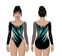 Justaucorps de gymnastique noir avec accents roses et gris et strass Custom Girls Dance Competition Performance Wear