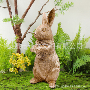 Outdoor Garden Resin Rabbit Decorative Ornament Natural Finish Freestanding <b>Miniature</b> Landscape Craft Animal Shape - Product Image 1