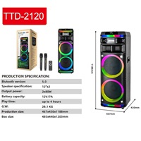 TTD-2120 Speaker Portabel Nirkabel Ganda 12 Inch Sistem Sound Box 5.1 Dengan 2 Mikrofon Baterai Isi Ulang untuk Home Theater