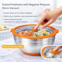 Bol à salade professionnel en acier inoxydable 1,4 L/2,8 L/4,7 L avec couvercle en verre trempé anti-fuite pour chefs et entreprises de restauration