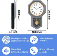 Horloge murale à pendule avec sonnerie de Westminster, horloges à quartz fonctionnant sur piles avec arrêt automatique nocturne pour la décoration de la maison