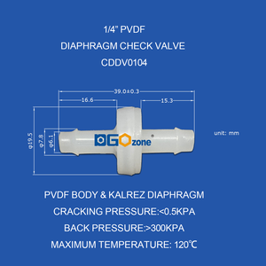 DGOzone, precio de fábrica, 1/8 ", lengüeta de manguera en línea, válvulas de retención de diafragma PVDF para tubería generadora de ozono y oxígeno para equipos médicos - Product Image 2