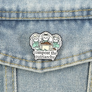 Grappige Compost The Patriarchy Emaille Pin Wit Tuinieren Kat Hoed Broche Revers Badge Sieraden Cadeau - Product Image 3