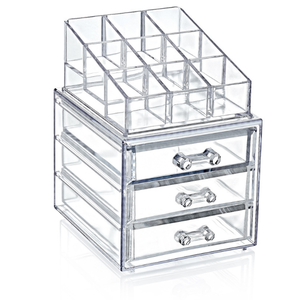 Clear Modern Waterproof 3-<b>Drawer</b> Acrylic Makeup <b>Organizer</b> Box Top Compartments for Jewelry Nail Polish Beauty Accessories - Product Image 1