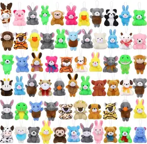 مجموعة ألعاب من 64 قطعة على شكل حيوانات مخملية صغيرة من Fifths سلسلة مفاتيح على شكل حيوانات محشوة صغيرة لطيفة ديكور حيوانات الأدغال حقيبة أغراض رائعة حشو سلال