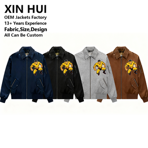 Blouson Bomber d'Hiver Personnalisé en Satin Vert Foncé Style Vintage avec Fermeture Éclair, Patch Graphique de Bande Dessinée, Blouson de Pilote Rétro Streetwear pour Homme, Service OEM - Product Image 4