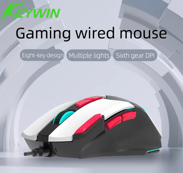 Keywin GD002 Macro Programming Gaming Mech Mouse Braided Cable RGB Backlit 8-Key Customizable Click Mechanical Mouse