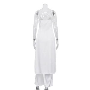 Ultimo Design: Completo Estivo Boho da <span class=keywords><strong>Donna</strong></span> 2026 - Top Lungo Senza Maniche in Raso Bianco con Bottoni Frontali e Pantaloni - Abbigliamento Sexy - Product Image 4