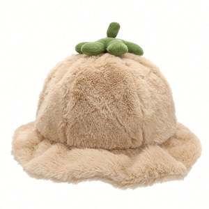 2024 Autumn Winter Cute Fashion <b>Lady</b> Girl Pumpkin Design <b>Fur</b> Bucket <b>Hat</b> - Product Image 4