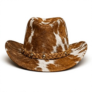 Custom Genuine Hair-On Cowhide Leather Cowboy <b>Hat</b> | <b>Western</b> Ranch <b>Hat</b> | Handmade Leather | Outdoor Four Seasons Use | OEM/ODM - Product Image 1