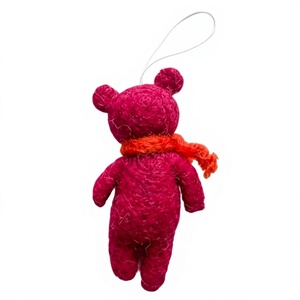 Handmade Eco-Friendly 100% Certified Wool Traditional Red Felt Bear Christmas Ornament Orange Ribbon Wall Hanging Garland - Product Image 3