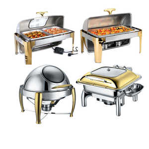 Luxury Gold Fuel Food Warmer Chafing <strong>Dishes</strong> Party Catering Equipment Buffet Set <strong>Saving</strong> <strong>Dish</strong> Round Roll Top Chafer <strong>Dish</strong> - Product Image 2