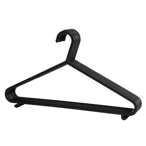 Yikai cabide de roupa de plástico para adultos, durável, preto, com notches, leve