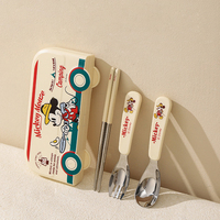 Ensemble de couverts Snoopys en acier inoxydable 304, fourchette, cuillère, baguettes portables avec étui, ustensiles de voyage réutilisables