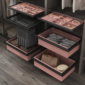 Chine vente en gros grande armoire en bois placard hommes en cuir véritable Pu cadre en métal coulissant stockage affichage Bracelet rouge boîte à bijoux - Product Image 2
