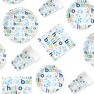 Juego de Vajilla para Fiesta Temática de Baby Shower DAMAI con Diseño de Hello Little Baby, Incluye 7 y 9 Platos de Papel, Vasos y Servilletas para 8 Personas - Product Image 3