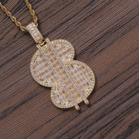 Grand pendentif en laiton avec symbole dollar $, zircon, collier tendance, accessoires à la mode