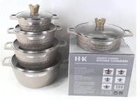 Batterie de cuisine en aluminium granité épaissi et durable, 10 pièces, casseroles et poêles antiadhésives pour la restauration africaine et l'utilisation en box de transport